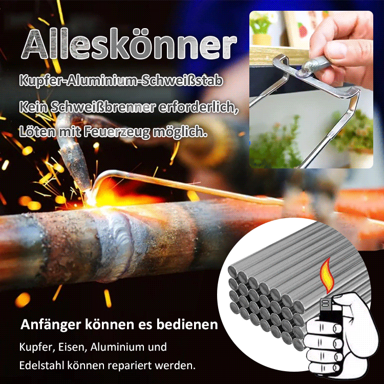 【Kein Schweißgerät erforderlich】Neuartiges universelles Schweiß- und Reparaturmaterial✨Kann Kupfer, Eisen, Aluminium, Edelstahl und andere Materialien schweißen