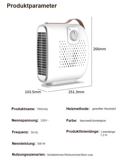 Nur 1 kWh in 3 Tage! Wärmeflüsterlüfter, 250 m² in 3 Sek. erwärmt, stehend & liegend nutzbar.