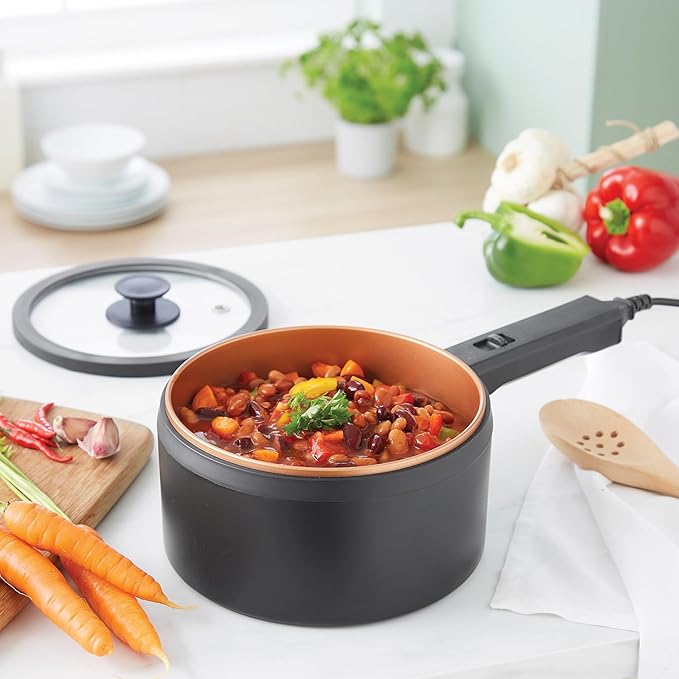 Elektrischer Kochtopf mit Deckel 2 Liter, Antihaft Hot Pot Multikocher, Kochen ohne Herd