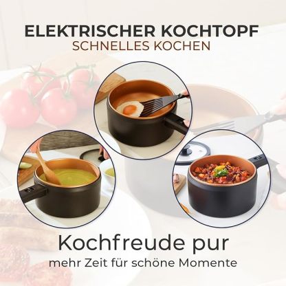 Elektrischer Kochtopf mit Deckel 2 Liter, Antihaft Hot Pot Multikocher, Kochen ohne Herd