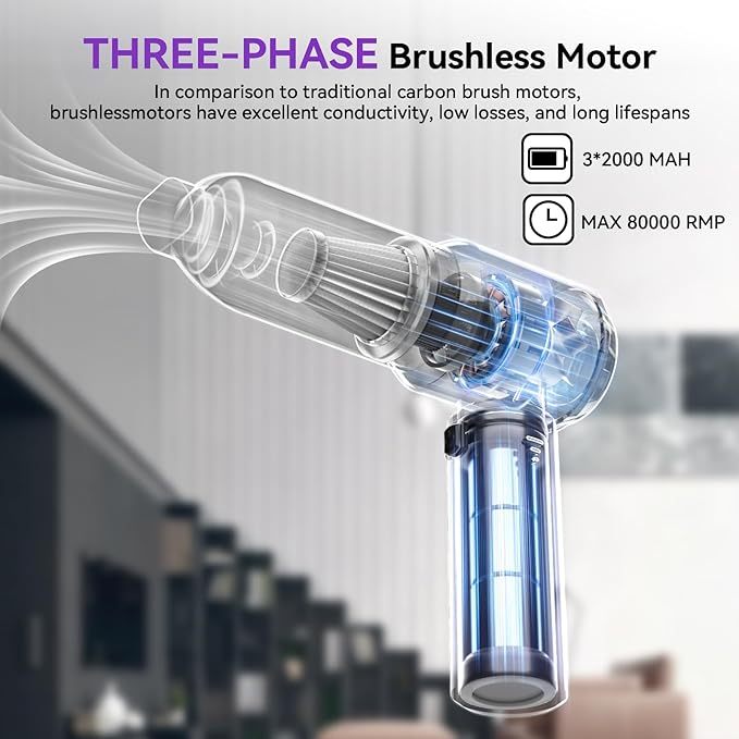 3 in 1 Aufladbar Tragbar Leicht Akkustaubsauger, 3-Gang Auto Staubsauger Stark