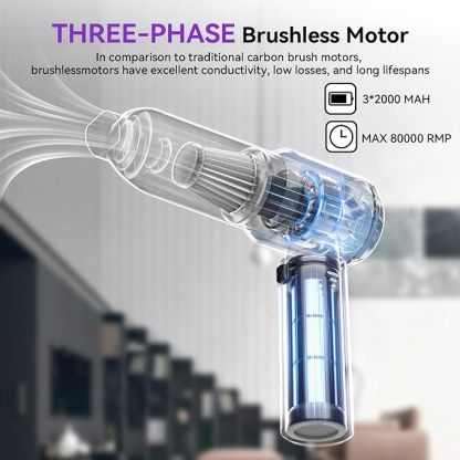 3 in 1 Aufladbar Tragbar Leicht Akkustaubsauger, 3-Gang Auto Staubsauger Stark