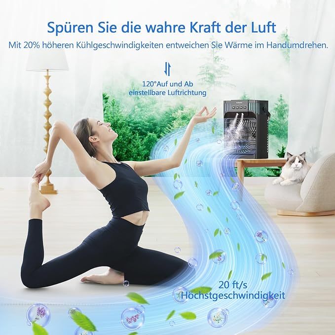 Mobile Klimaanlage mit Fernbedienung,1200 ML Mini Luftkühler 