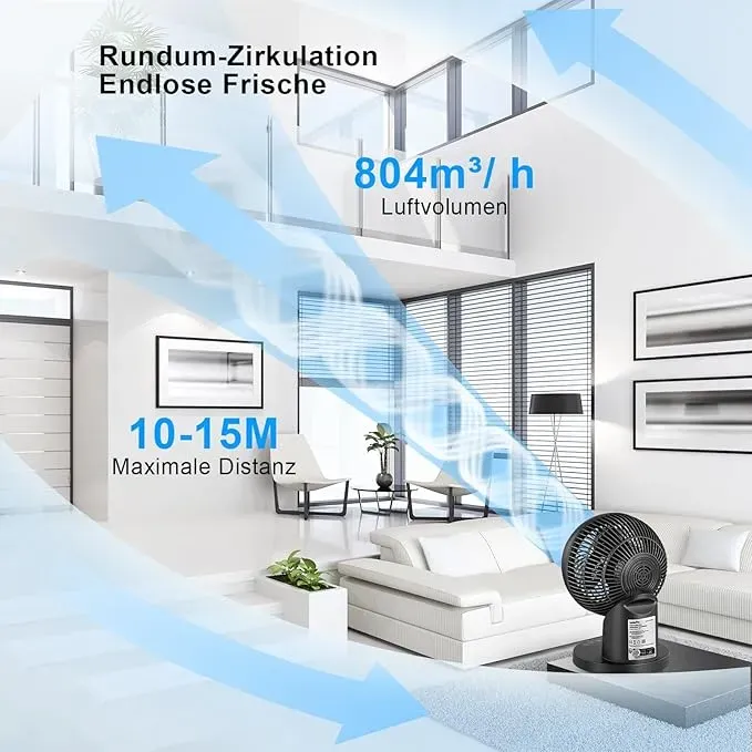 Tischventilator mit Fernbedienung - 32W Leiser Ventilator 