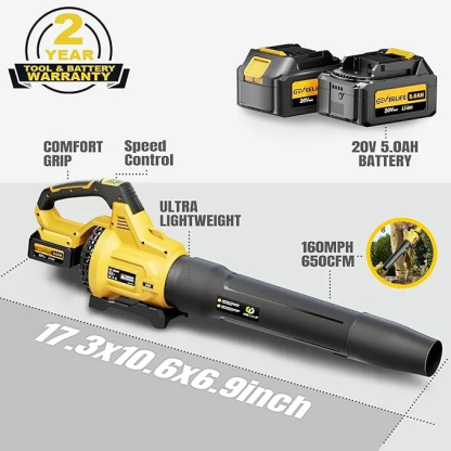  Electric Cordless Leaf Blower，650CFM & 3 Speed Levels