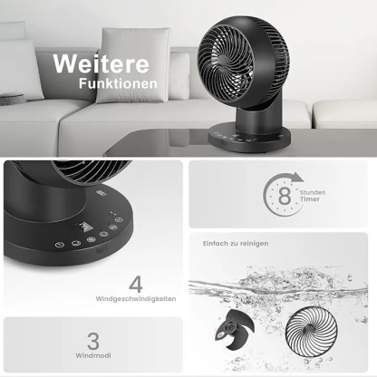 Tischventilator mit Fernbedienung - 32W Leiser Ventilator 