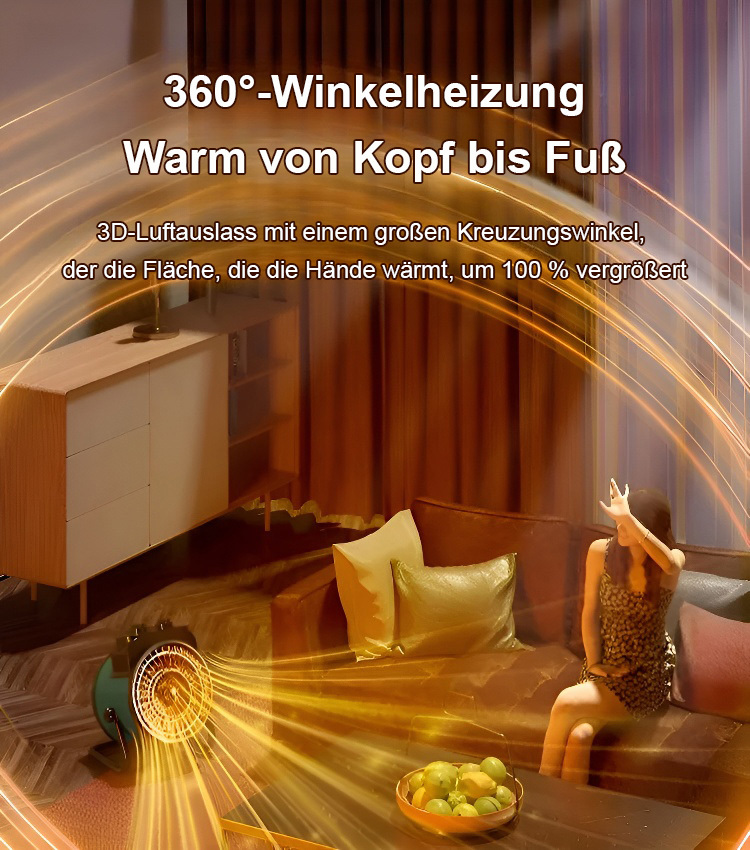 [Ein Grad Strom zum Heizen von 200 Quadratmetern] Heizlüfter mit 360°-Konvektion