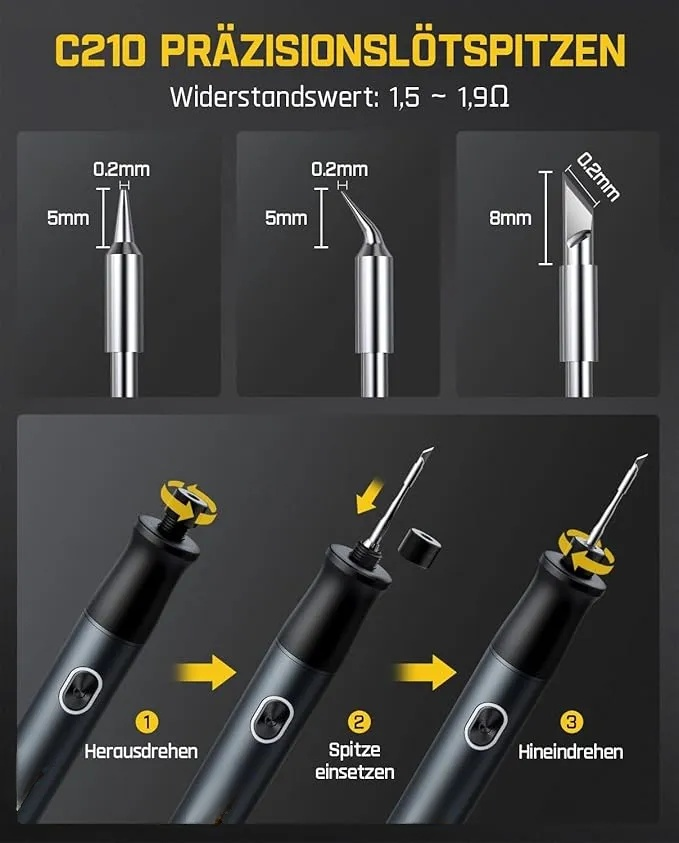 Pr?zisions L?tkolben Set, kabelloser L?tkolben, 7 Sek. schnelles Aufheizen，6 Temperatur Einstellbar 