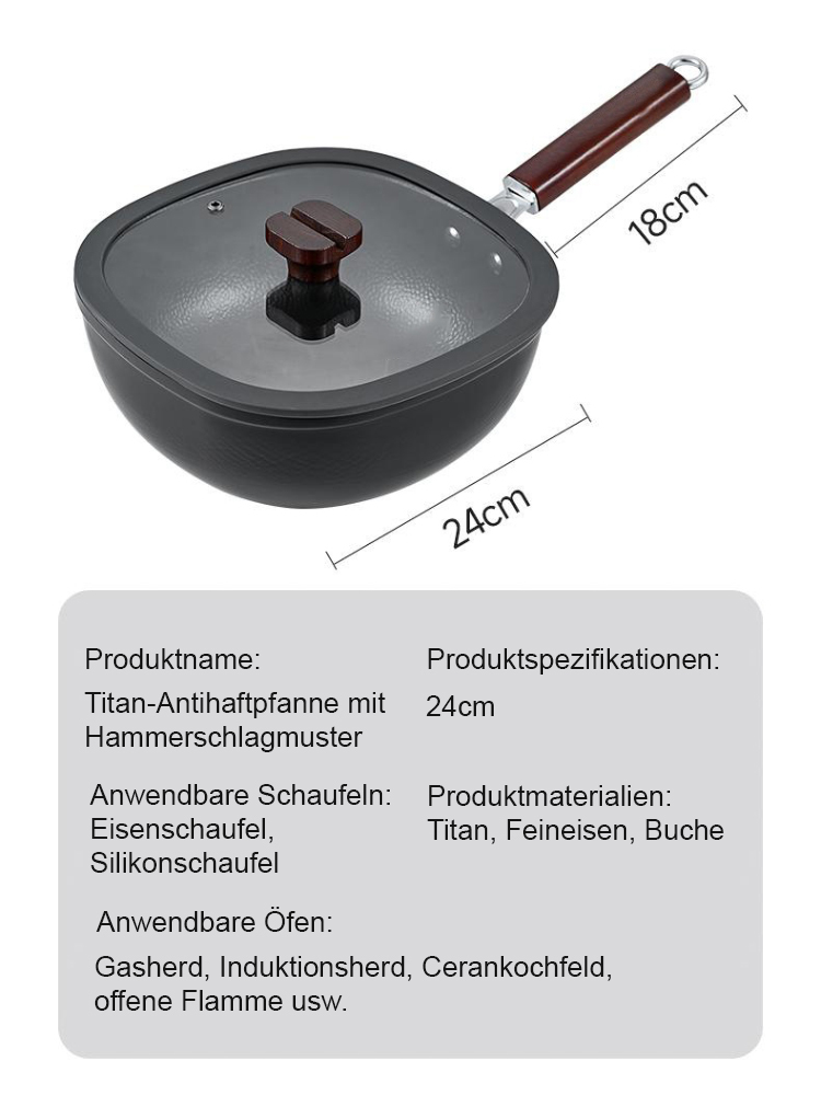 Titanhammer-Muster Antihaft-Quadratpfanne