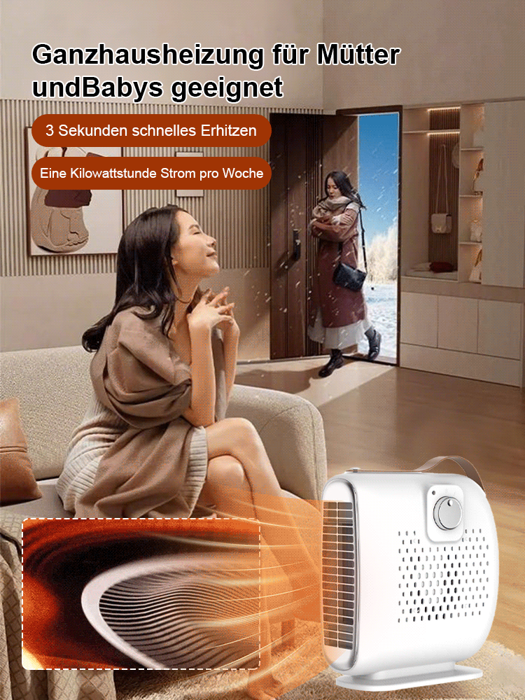 Nur 1 kWh in 3 Tage! Wärmeflüsterlüfter, 250 m² in 3 Sek. erwärmt, stehend & liegend nutzbar.