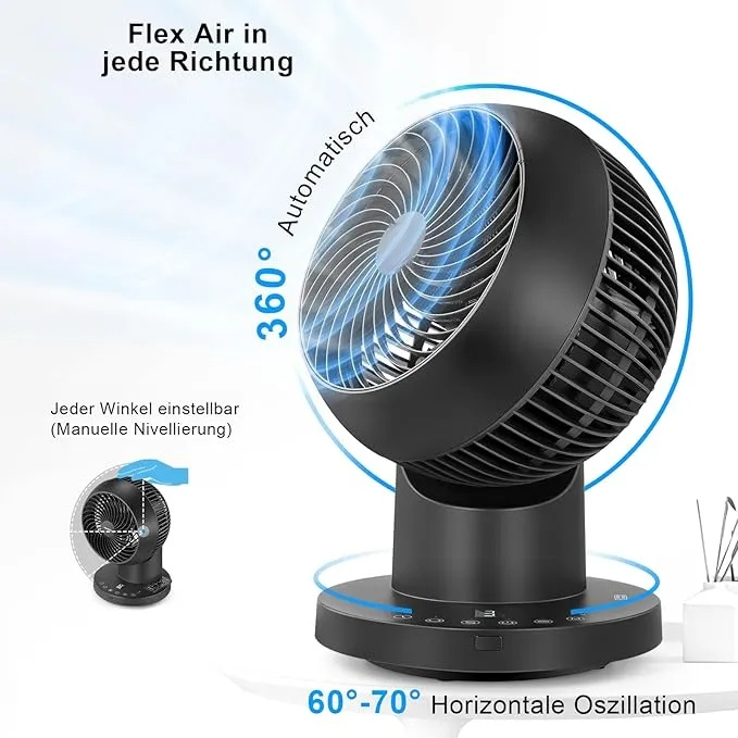 Tischventilator mit Fernbedienung - 32W Leiser Ventilator 