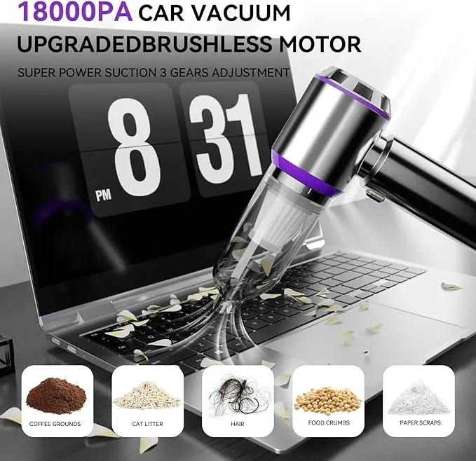 3 in 1 Aufladbar Tragbar Leicht Akkustaubsauger, 3-Gang Auto Staubsauger Stark
