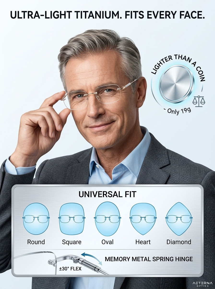 Light-sensitive colour-changing zoom rimless presbyopia glasses 【Men's and women's models】