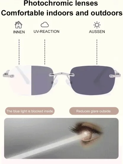 Light-sensitive colour-changing zoom rimless presbyopia glasses 【Men's and women's models】