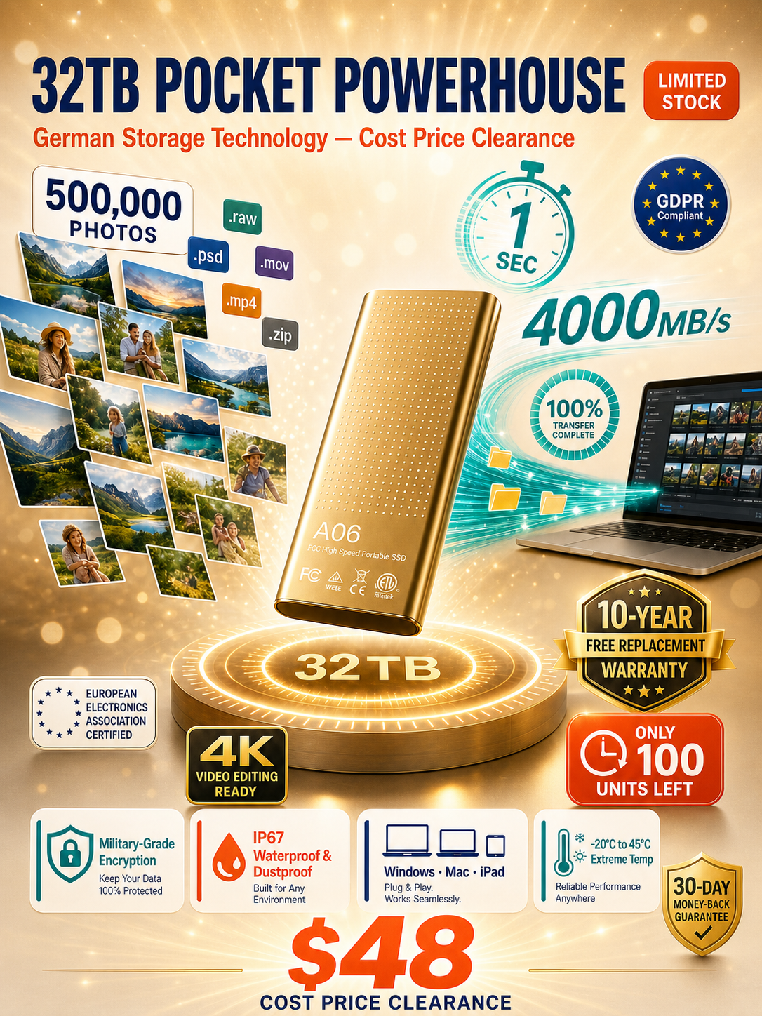 Portable high-speed and large-capacity solid-state drive