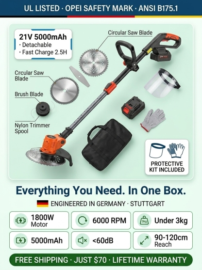 🚀Mow 5X Faster:  Clear 100㎡ in 3 Mins Without Ever Bending Over! No More Repeat Passes! 