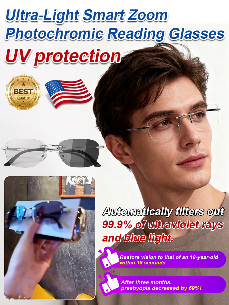 Ultra-light Intelligent Zoom Photochromic Anti-blue Light Reading Glasses