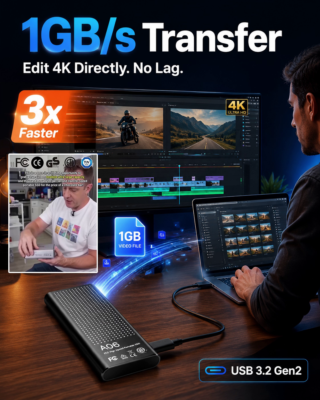 Portable high-speed and large-capacity solid-state drive