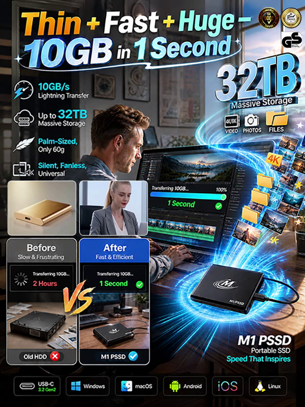 [Thin + Fast + Large] M1 Ultra-Thin, High-Speed Portable Hard Drive