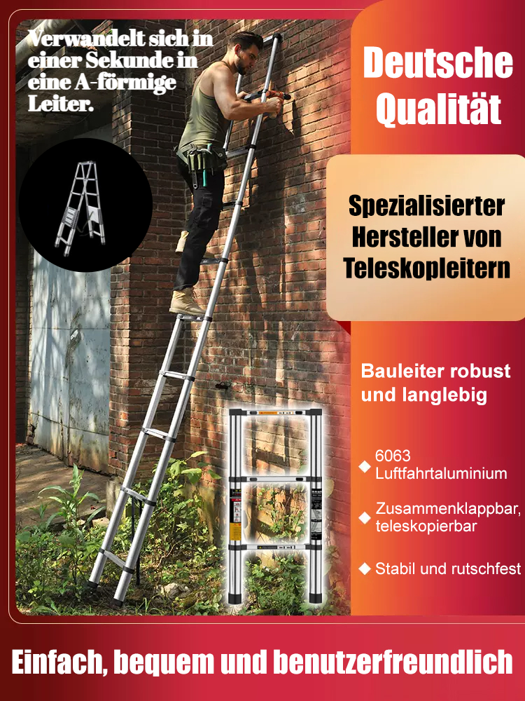 500 kg belastbare Mehrzweck-Teleskopleiter mit über einer Million verkauften Exemplaren