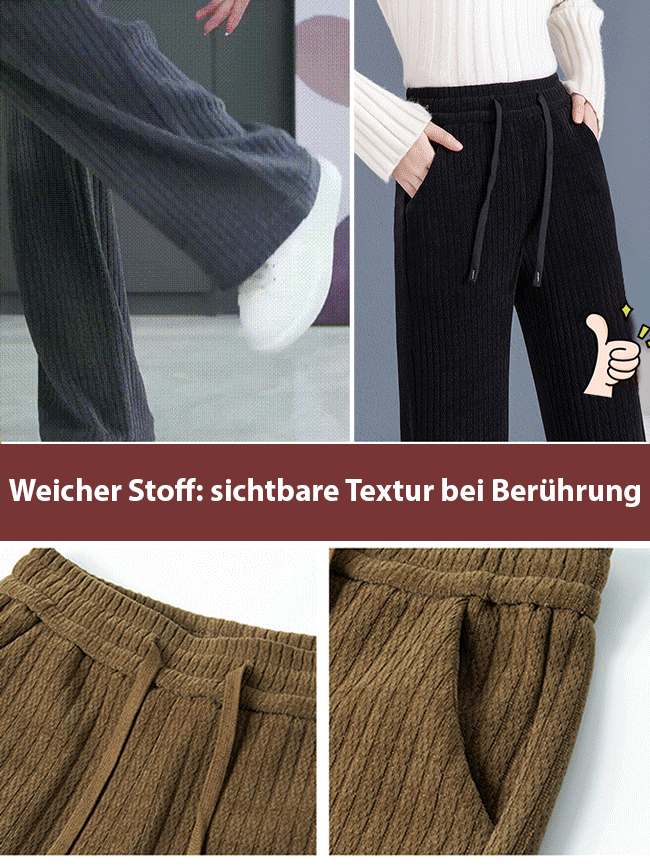 Hose mit weitem Bein und gepolstertem Komfort, um den Bauch zu bedecken und die Länge der Beine zu z