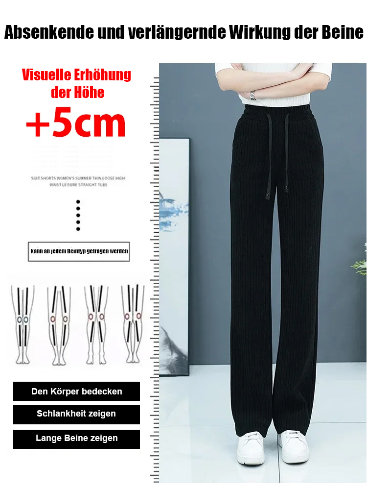 Hose mit weitem Bein und gepolstertem Komfort, um den Bauch zu bedecken und die Länge der Beine zu z