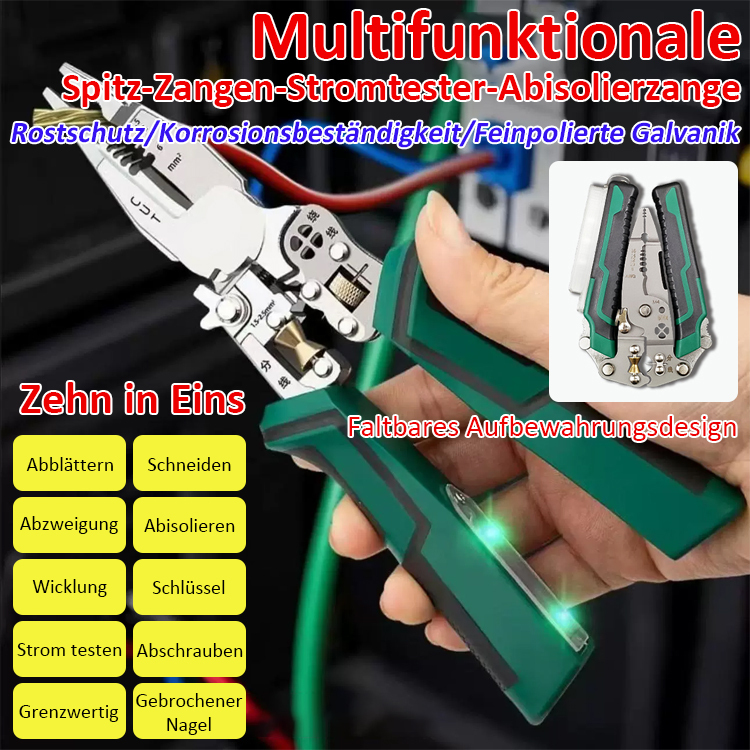 【Zehn in einem】Multifunktionale, scharfzüngige Kraftmess- und Abisolierzange