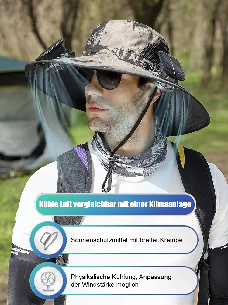 Solarbetriebener Fischerhut mit doppeltem Ventilator