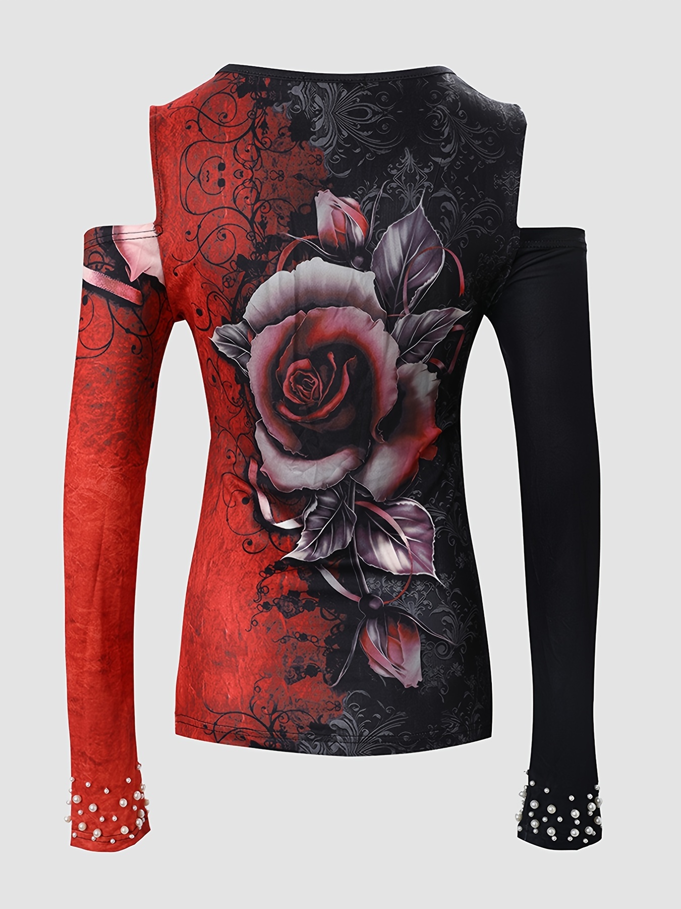 Women's Floral Print Colorblock V-Neck Long Sleeve T-Shirt