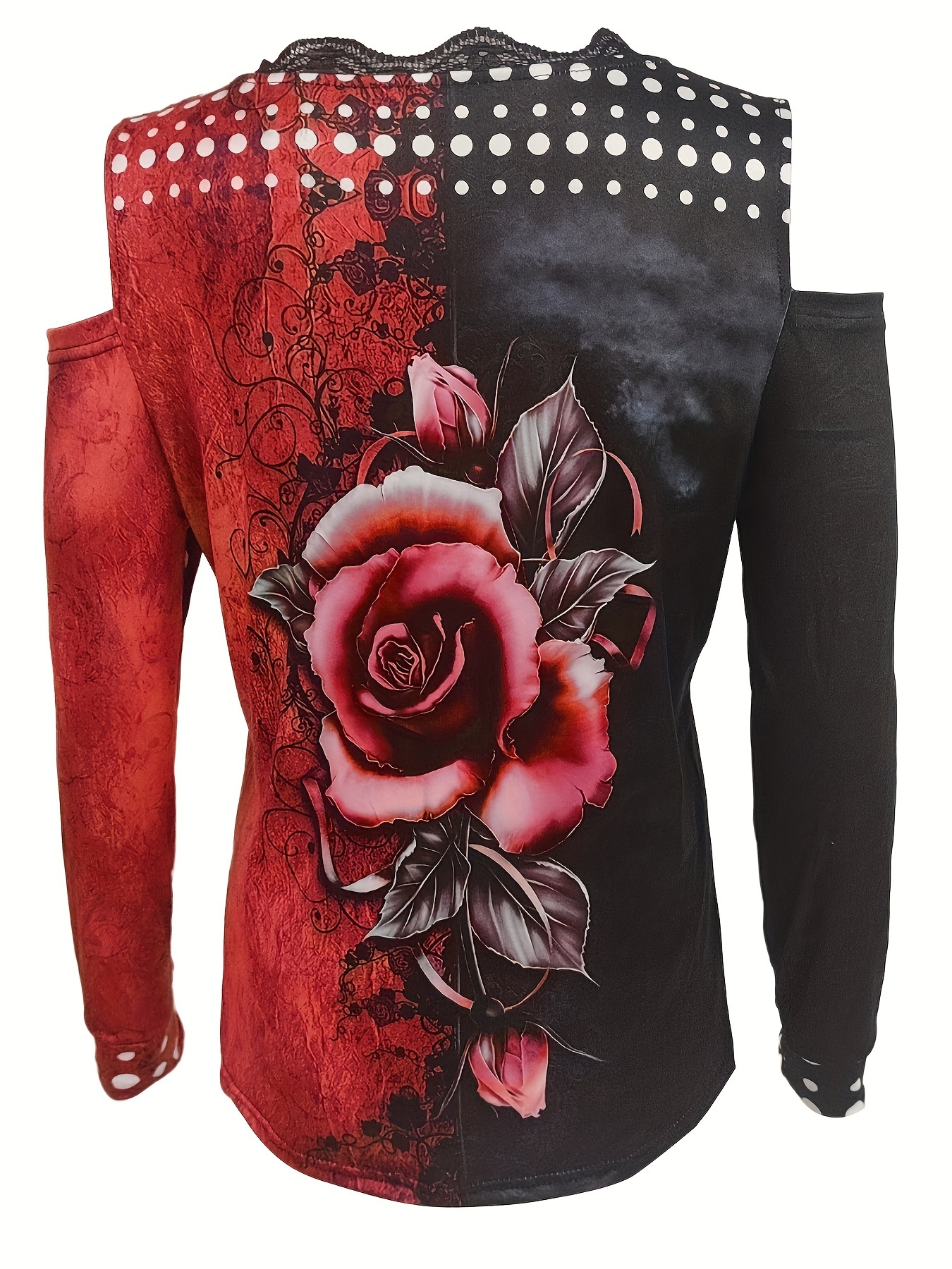 Women's V-neck Rose Flower Elegant Off-shoulder Long Sleeve Top