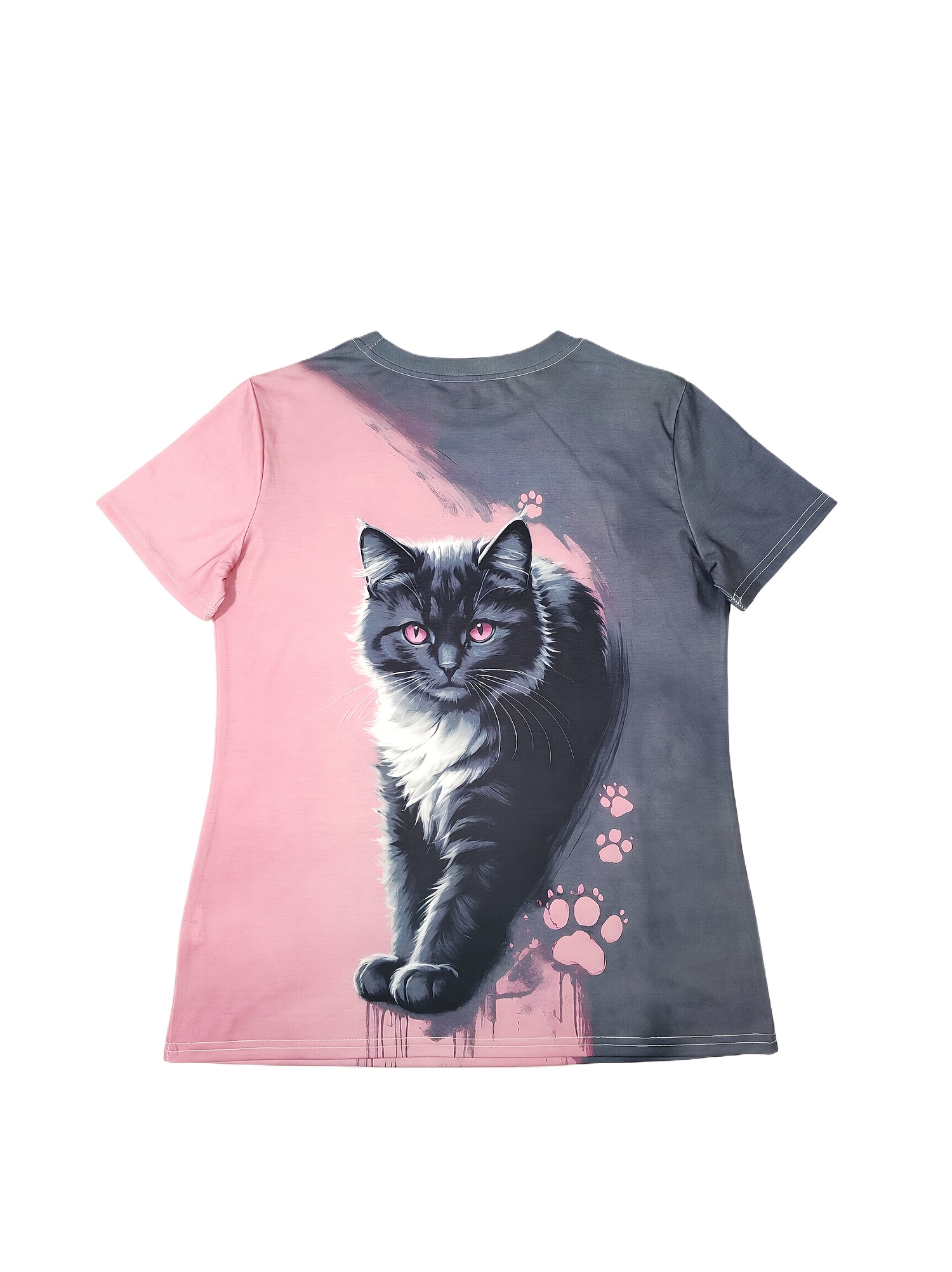Cute Cat Print Short Sleeve T-Shirt