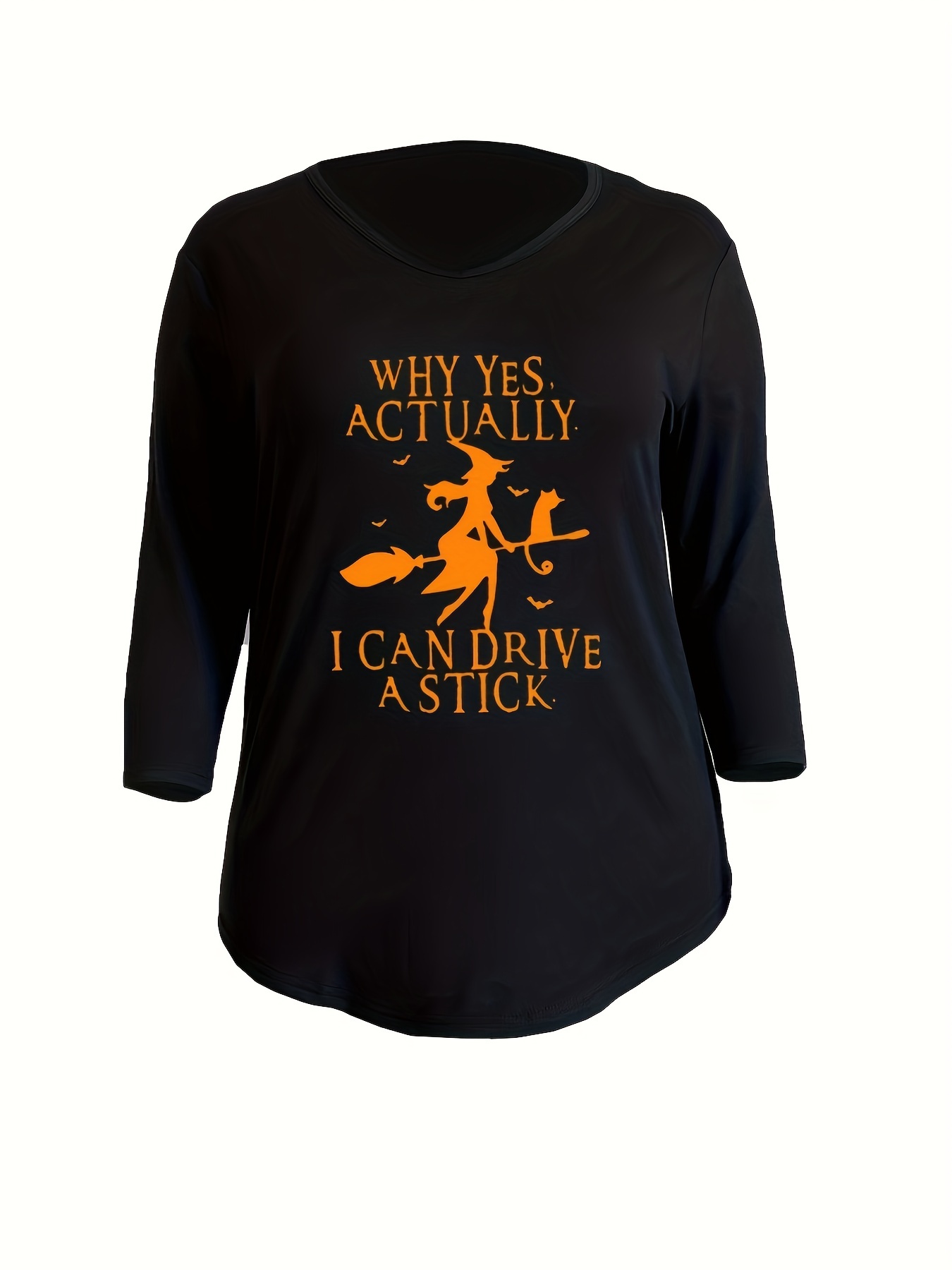 V Neck Witch & Bat Print Halloween Casual T-shirt