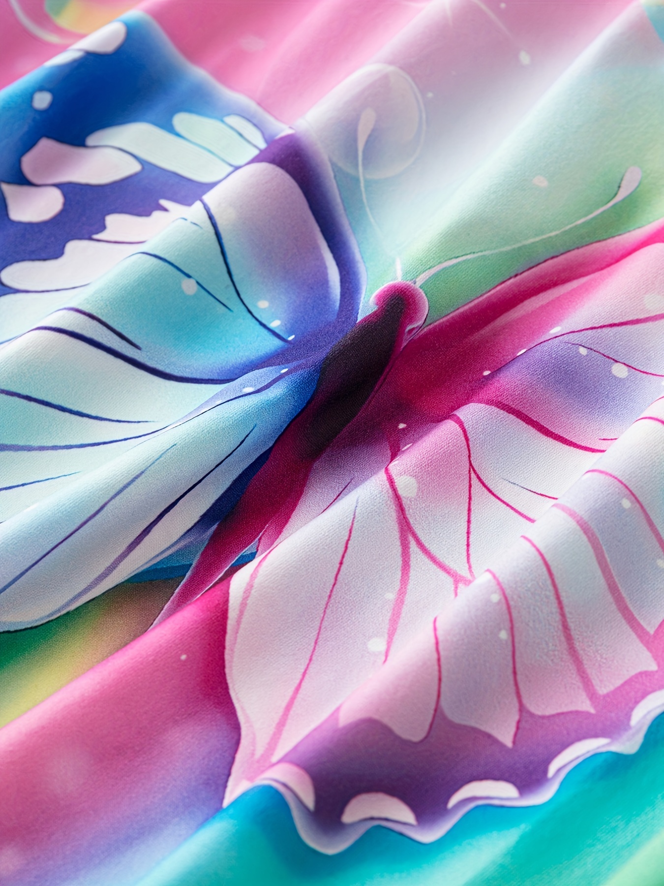 Colorful Butterfly Print Short Sleeve V Neck 