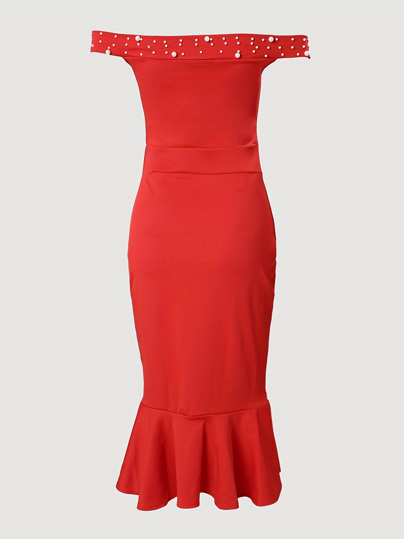 Elegant Red Off-Shoulder Beaded Ruffle Dress