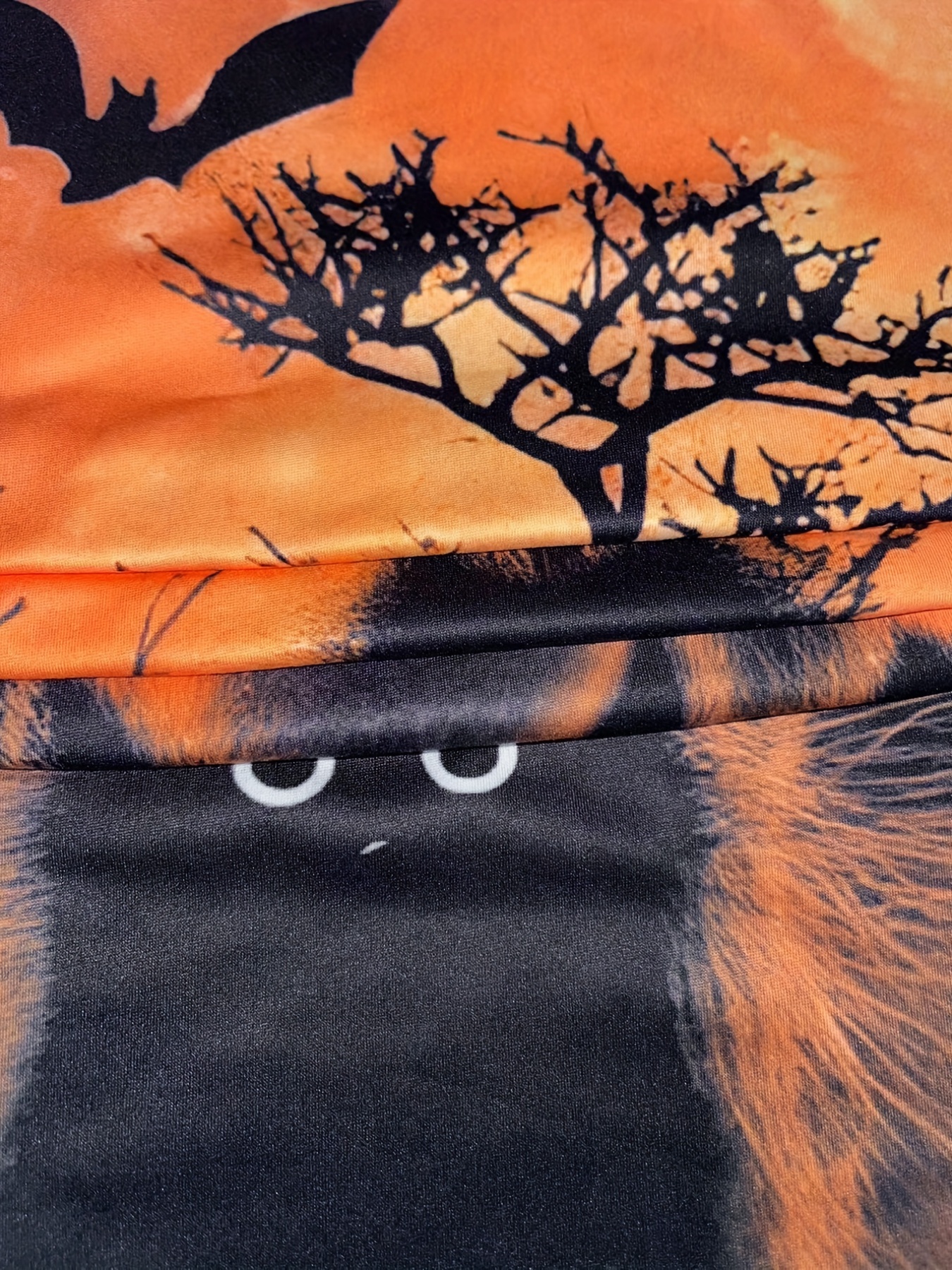Short Sleeve Halloween Cat Print Crew Neck T-Shirt for Women