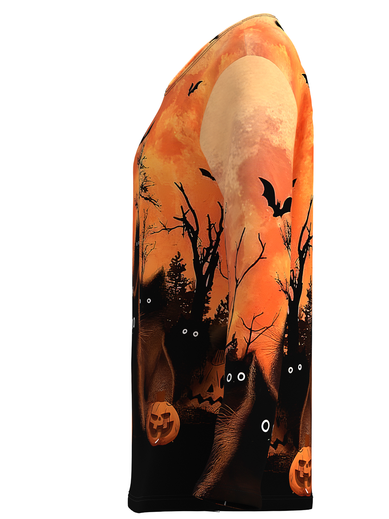 Casual Crew Neck Long Sleeve Pullover with Pumpkin Bats Print