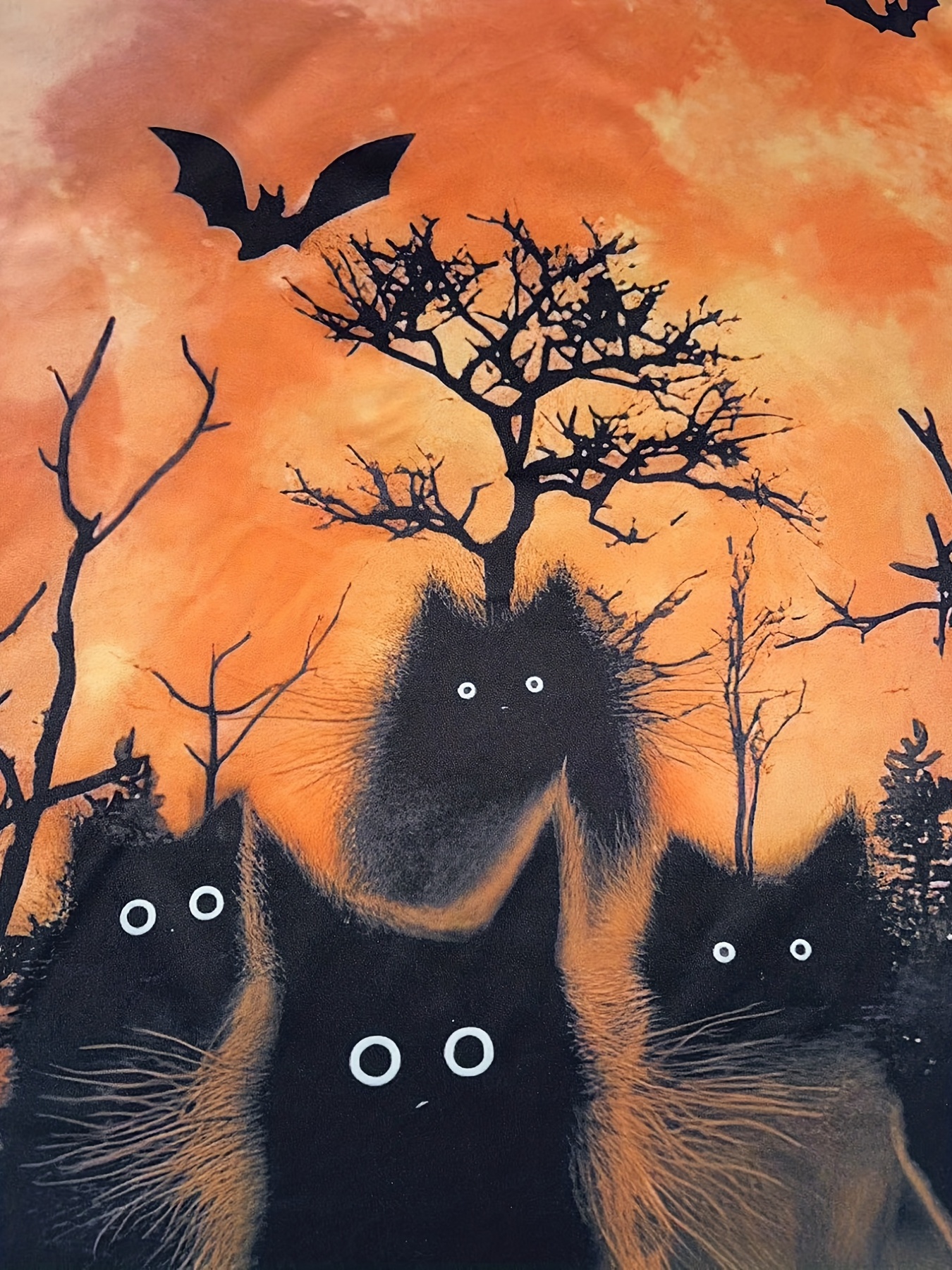 Short Sleeve Halloween Cat Print Crew Neck T-Shirt for Women