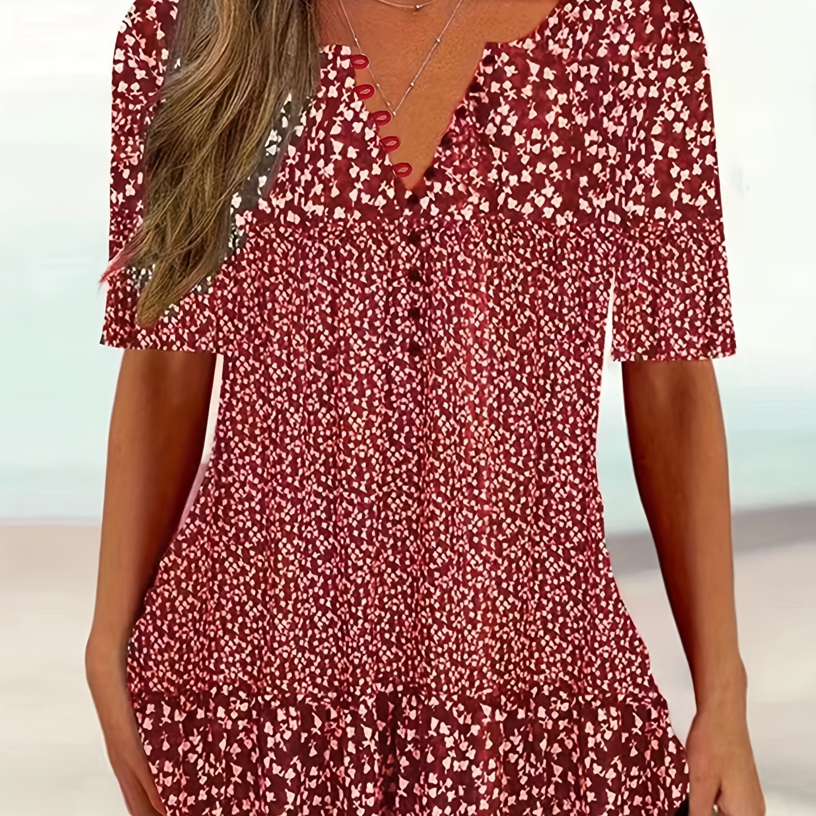 Floral Print Button Front T-Shirt