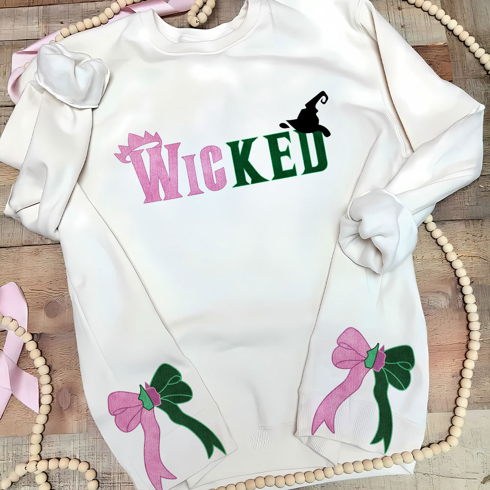 Glitter Embroidered Sweatshirt with Side Bow - Gift for Wick