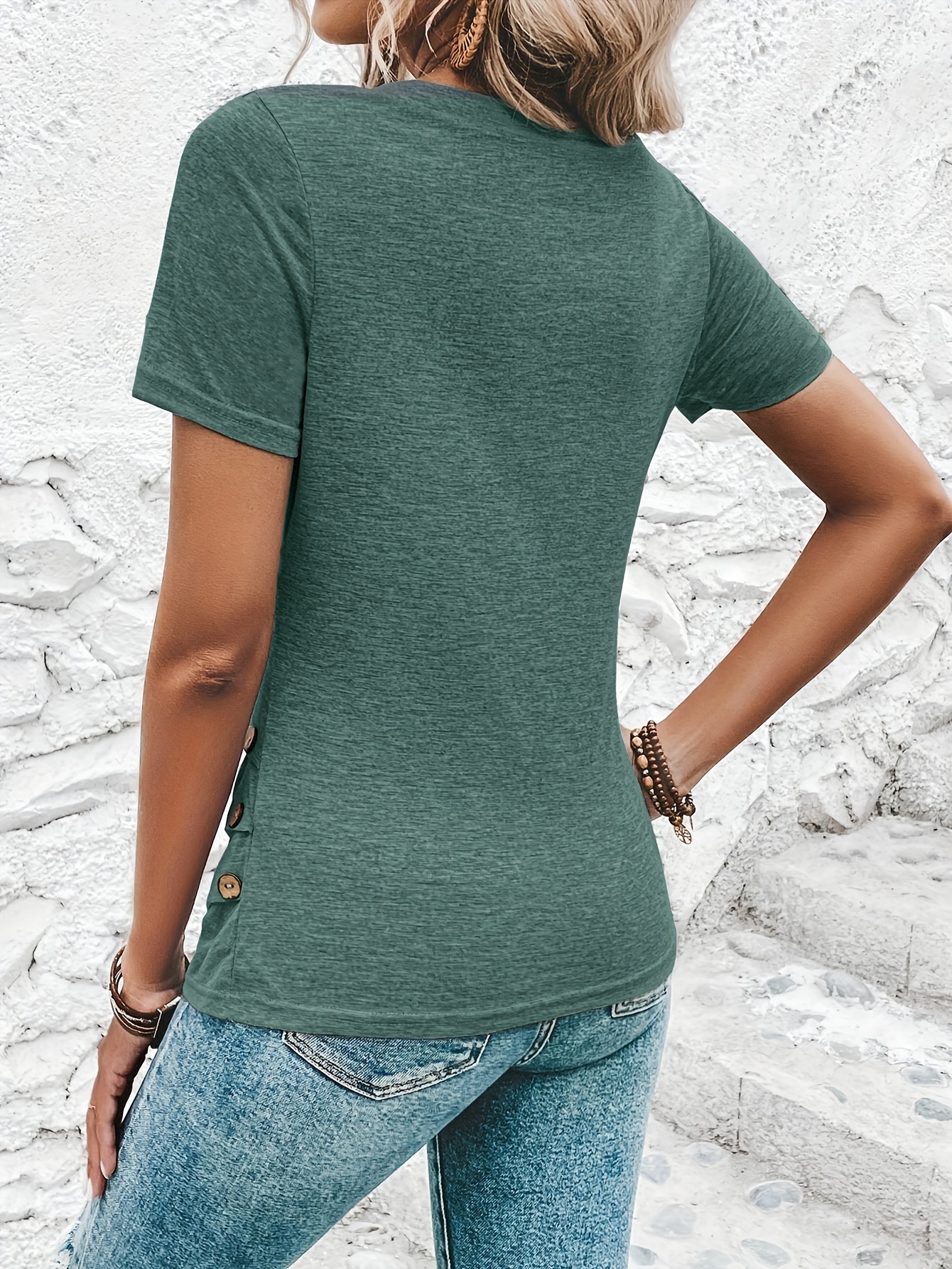 Women's Elegant Casual V-Neck Button-Front T-Shirt