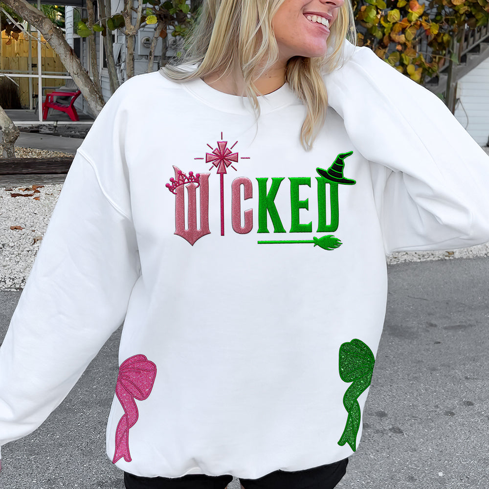 Glitter Embroidered Sweatshirt with Side Bow - Gift for Wick