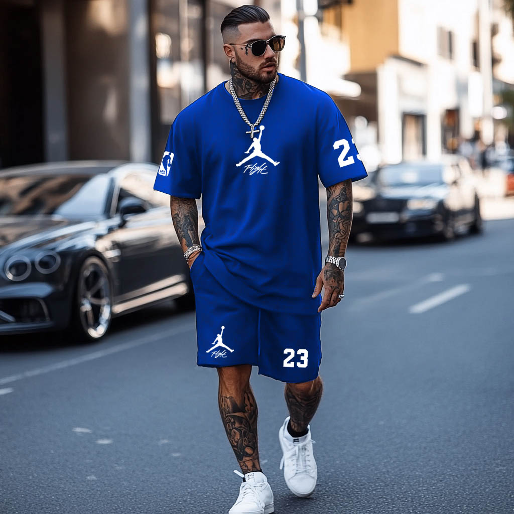 Unisex Basketball Print Oversized Streetwear Black Short-Sleeved T-shirt And Shorts Set