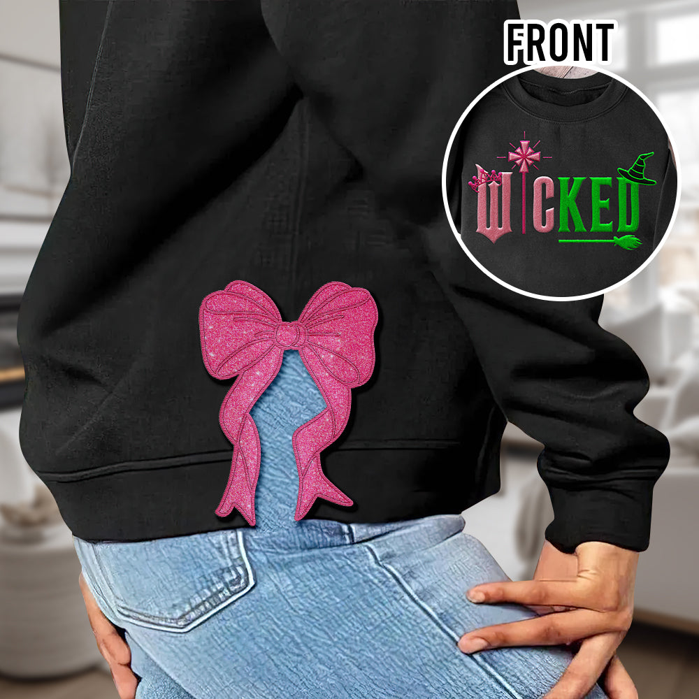 Glitter Embroidered Sweatshirt with Side Bow - Gift for Wick