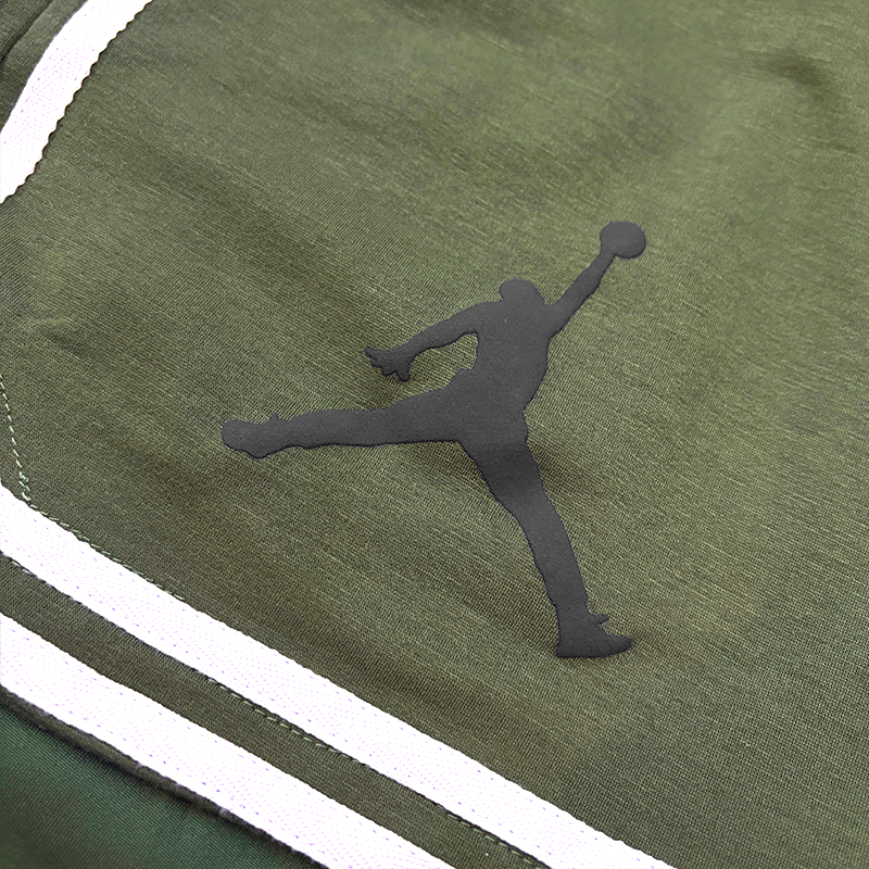 Unisex Basketball Print Inspired Olive Green Tank Top And Stripes Splicing Inner Pants Set