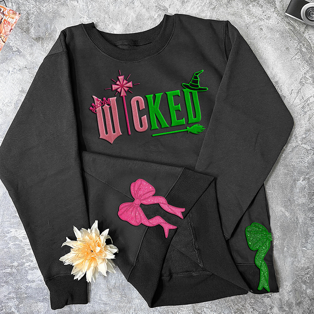 Glitter Embroidered Sweatshirt with Side Bow - Gift for Wick
