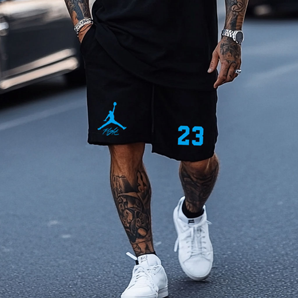 Unisex Basketball Print Oversized Streetwear Black Short-Sleeved T-shirt And Shorts Set