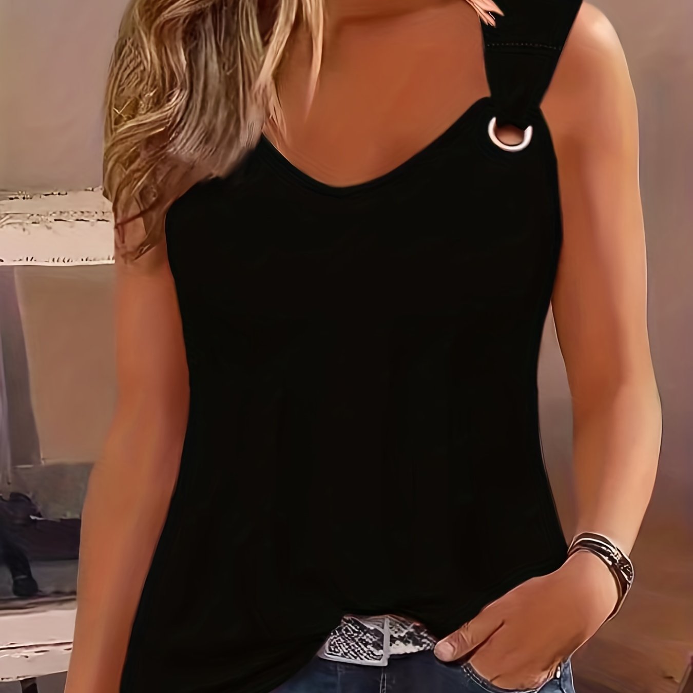 Solid Crew Neck Tank Top clothes