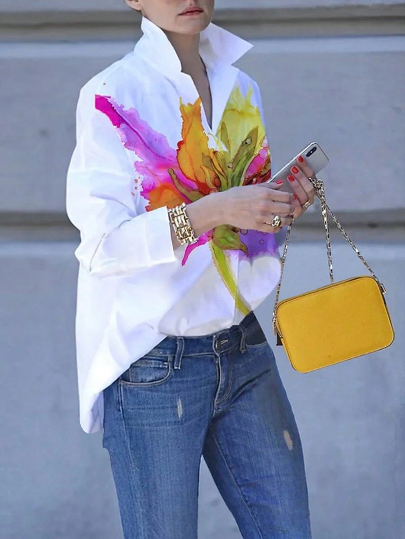  Pattern Printed Long Sleeve Shirt 