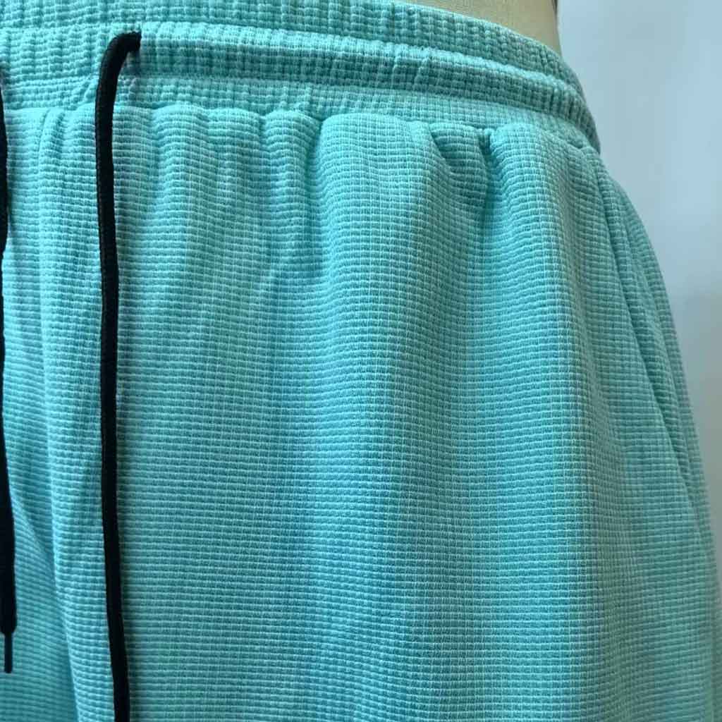 Unisex Waffle Knit Basketball Print Teal Oversized Streetwear Short-Sleeved T-shirt And Shorts Set