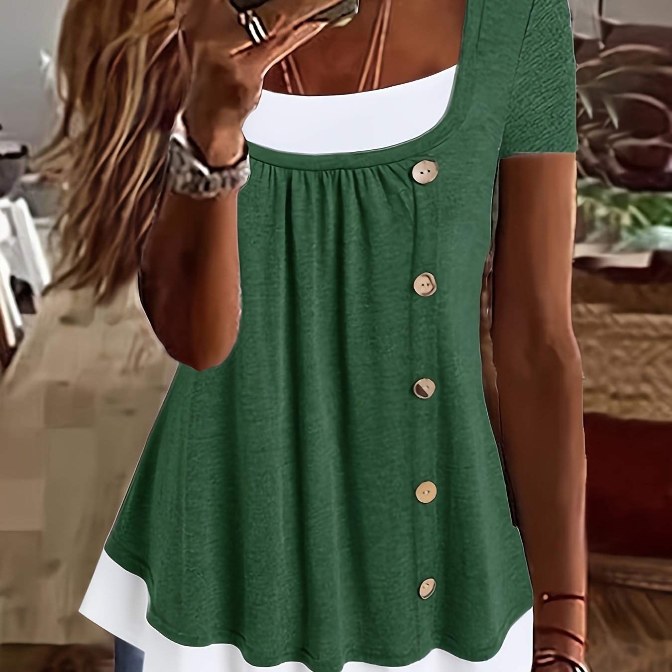 2 In 1 Color Block Button Front T-shirt